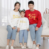 Family Matching Long Sleeve King Queen Princess Prince  Crown Print Shirts Tops