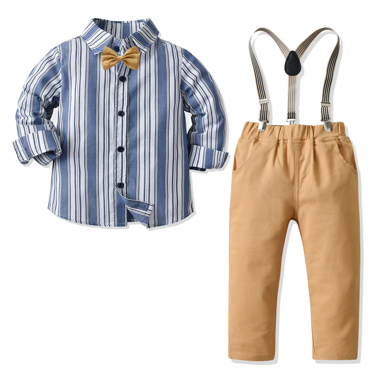 Kid Baby Boy Suit Autumn Striped Suspenders Formal Suits 4 Pcs Sets