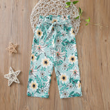 Kid Baby Girls Versatile Fashion Sunflower Lace-up Wide Leg Pants