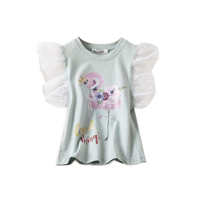 Kid Baby Girls Cotton Casual Summer Flamingo Print T-Shirt