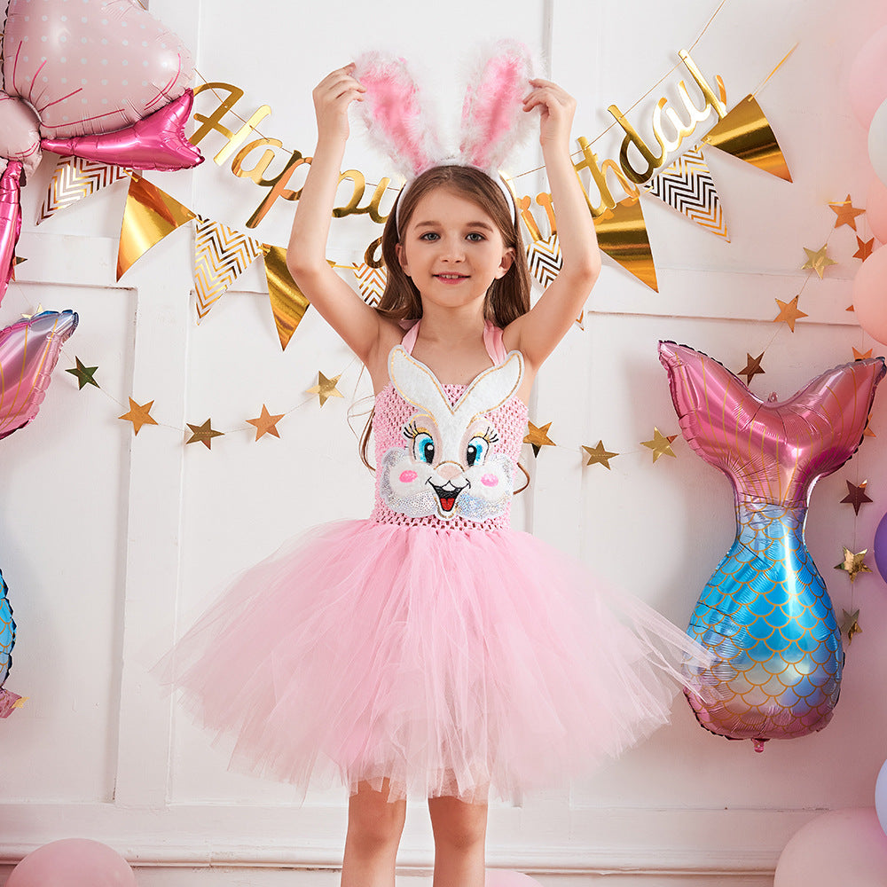 Kid Baby Girl Easter Bunny Plush Rabbit Ears Princess Dress