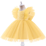 Kid Baby Girl Princess Flying Sleeve Mesh Lace Stitching Bow Dresses