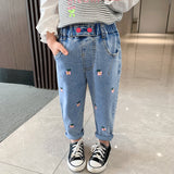 Kid Girls Flower Jeans Foreign Casual Trousers Spring Autumn Pants