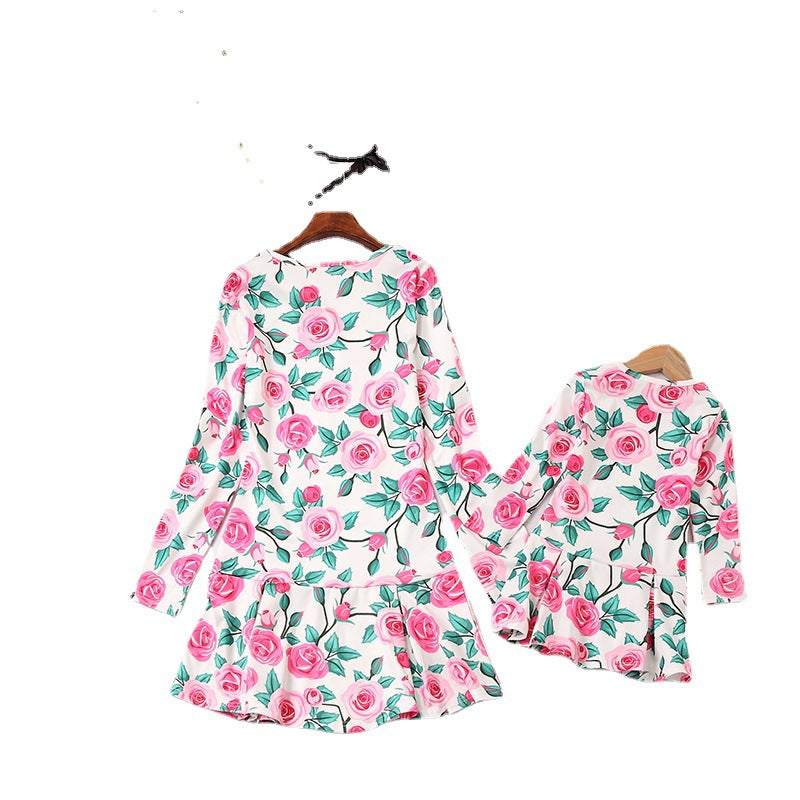 Family Matching Flower Mother and Daughter Dresses