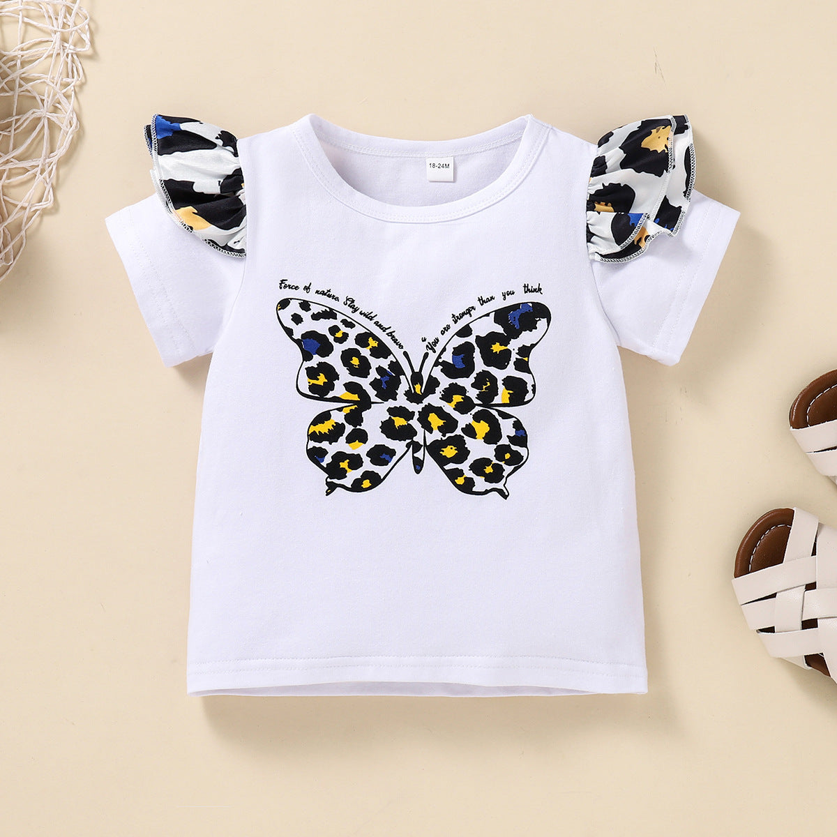 Kid Baby Girl Butterfly Leopard Print Suspenders 2 Pcs Sets