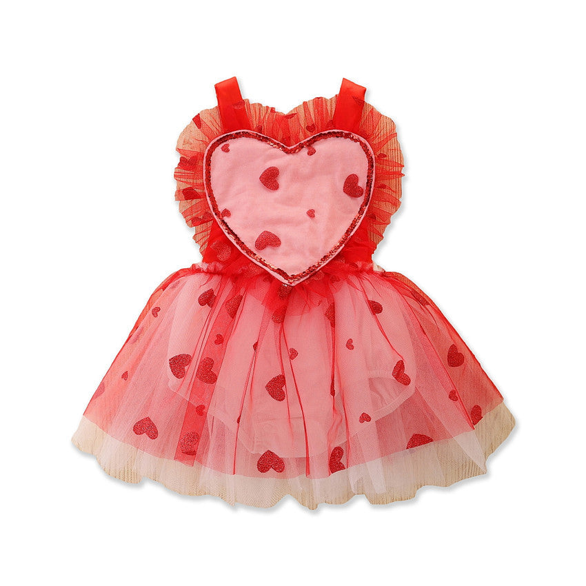 Baby Girls Valentines Day Party Sequined Flower Mesh Dresses