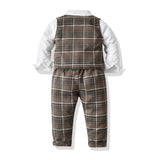 Kid Baby Boy Suit Korean Plaid Long Sleeve British 3 Pcs Sets