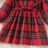 Kids Girl Red Plaid Christmas Bowknot Princess Patchwork Dress