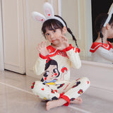 Kid Girl Round Neck Pajamas Ins Spring Autumn Cute Cartoon Pajamas