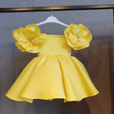 Kid Baby Girl Shoulder Flower Golden Jacquard Princess Dress