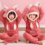 Kid Baby Boy Girl Plush Pajamas Cartoon Hooded Thickened Coral Pajamas