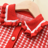 Kid Baby Girl Plaid Lapel Fragrant Knitting Sweater 2 Pcs Sets