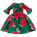 Kid Girl Foreign Trade Middle Sleeve Flower Christmas Dress