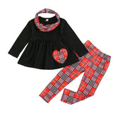 Baby Toddler Girl Valentine Love Long-sleeve Plaid Suit 2 Pcs Sets