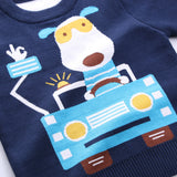 Kid Baby Boy Round Neck Cotton Dog Car Sweater