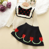 Kid Baby Girl Sweater Sweet Love Round Neck Knitting 2 Pcs Sets Suit