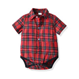 Baby Boys Summer Suit  Short Sleeve Strap Jeans Plaid 3 Pcs Sets