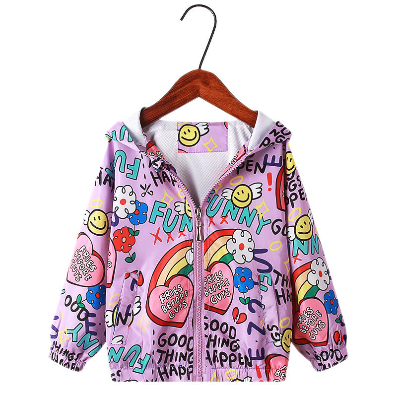 Kid Baby Girls Full Print Jacket Zip-up Spring Coats