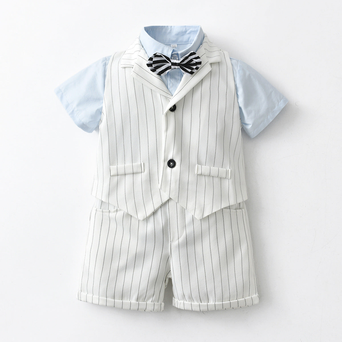 Kid Baby Boy Suit Short Sleeve Vest Shorts Gentleman Bow Tie 4 Pcs Sets