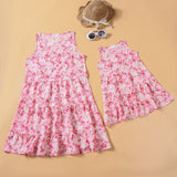 Family Matching Mother-daughter Summer Pink Sleeveless Pastoral Dresses