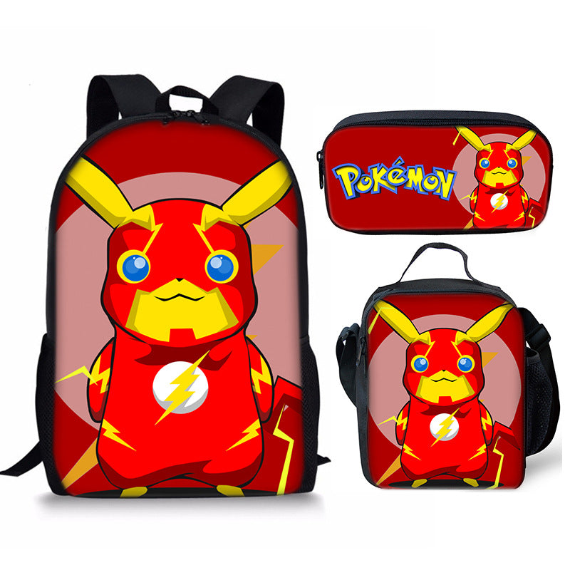 Kid Pokemon Student Schoolbag Cartoon Bag Backpack 3 Pieces/Lot Set