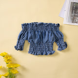 Kids Baby Girls Summer Denim Outfits Off Shoulder 2 Pcs Sets