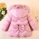 Girls Jacket Thick Keep Warm Detachable  Wool Collar Down Padded Hooded Coat