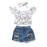Kid Baby Summer Girls Suits Short Sleeves Soft Cotton 2 Pcs Set
