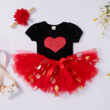 Baby Girl Valentine Spring Love Short Sleeve Sequins Gauze 3 Pcs Set