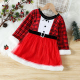 Kid Baby Girl Gauze Autumn Christmas Lattice Dress