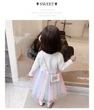 Kid Girls Shaggy Yarn Autumn Princess Woollen Rainbow Dresses