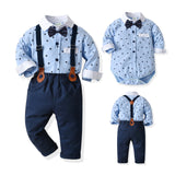 Baby Boy Suit Long Sleeve Plaid Crawl Triangle 3 Pcs Sets