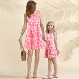 Family Matching Mother-daughter Summer Pink Sleeveless Pastoral Dresses