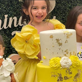 Kid Baby Girl Shoulder Flower Golden Jacquard Princess Dress