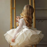 Kid Girl Formal Long Sleeve Lace Sequins Wedding Princess Bridesmaid Dress
