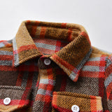 Kid Baby Boy Lapel Pocket Plaid Long-sleeved Frosted Shirt