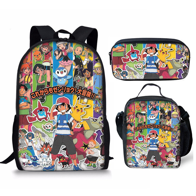 Kid Student Pikachu Cartoon Schoolbag Animation 3 Pcs Set Bag Pen Backpack