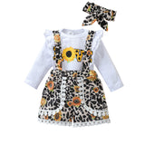 Baby Girl Suit White Sunflower Alphabet Long Sleeve Triangle Suit 2 Pcs Sets