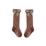 Cute Girl Knee Cotton Breathable Soft Solid Big Bow Long Socks