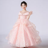 Kid Girls Princess Evening Mesh Tuffany Short Sleeve Host Dresses