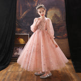 Kid Girls Pink Heavy Lace Long Poncho Princess Dresses