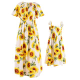 Family Matching Mother-daughter Long Beach Holiday Sunflower Dresses