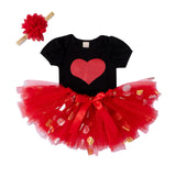 Baby Girl Valentine Spring Love Short Sleeve Sequins Gauze 3 Pcs Set