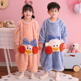 Autumn Winter Plush Kids Baby Boy Girl One-piece Cute Cartoon Coral Pajamas