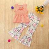 Spring Summer Kids Baby Girl Sleeveless Casual Flared Flower 2 Pcs Set