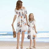 Family Matching Mother Daughter Garden Short Sleeve Printed Dresses