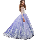 Kid Girl Lace Long Sleeves Trailing Flower Wedding Puffy Dresses