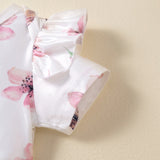 Baby Girl Flower Printed Short Sleeve Strap 3 Pcs Sets