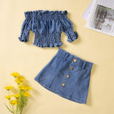 Kids Baby Girls Summer Denim Outfits Off Shoulder 2 Pcs Sets