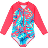 Kid Girls Middle Sunscreen Swimsuit Long-sleeved One-piece Swimwear